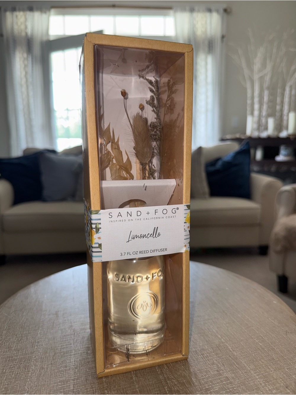 SAND+FOG Limoncello Reed Diffuser - with reeds with floral sprigs